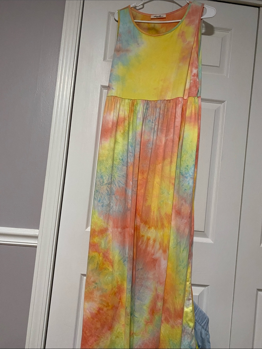 Tie-Dye Sleeveless Maxi Dress in Yellow and Coral - haptics